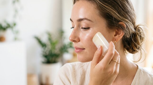 A woman applying a sun stick