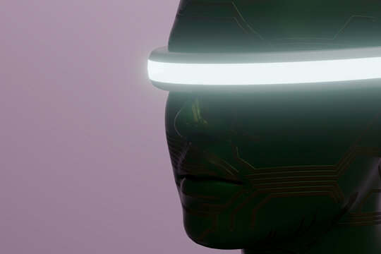 Green circuit humanoid with glowing circular visor