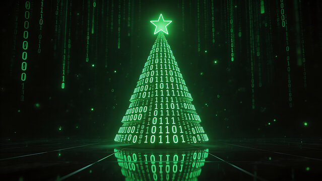 Digital Christmas tree with binary code