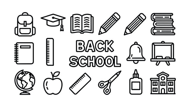 Back to school flat set with school supplies and books