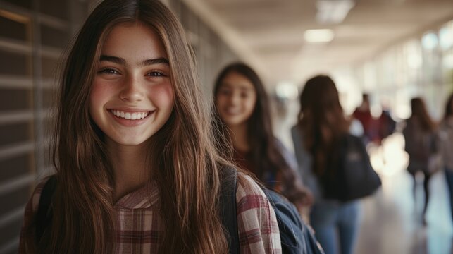 Woman, portrait and indoor happiness at university, books for education or learning on campus. Female student, smile and notes for knowledge at college, academy scholarship for school