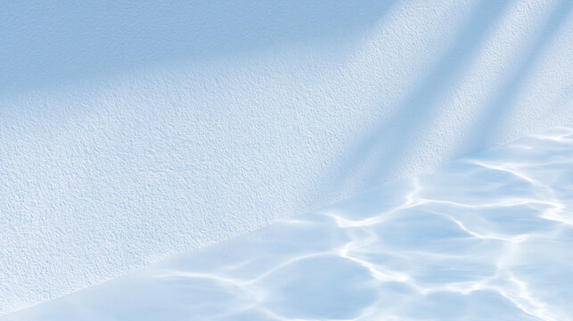 白壁と水面の光で構成したミニマルなプール背景、夏の広告素材 / Minimal pool background with white wall and water light, summer advertising material