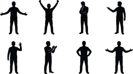 Expressive human silhouette poses collection, body language gestures set, communication actions, emotional postures, vector illustration, stock image design © Mahmudul