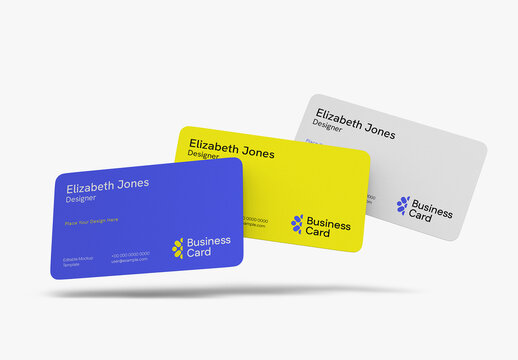 Three Floating Rounded Business Card Mockup