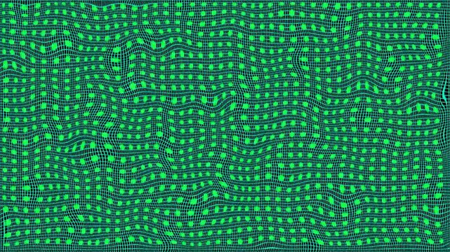 Abstract pattern backdrop warps wavy rows of green dot indicators over dark grids. Technical data tracking application modules use an abstract pattern backdrop design loop.
