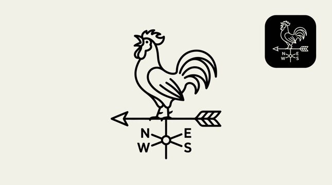 Classic rooster weather vane icon with cardinal directions.