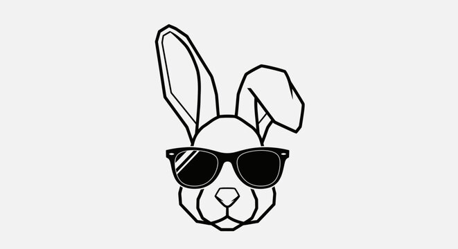 Cool rabbit head with sunglasses geometric line art.