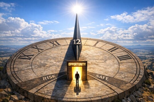 A person standing in front of a large clock