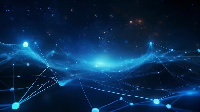 Cosmic network animation: glowing blue constellation lines in dark space