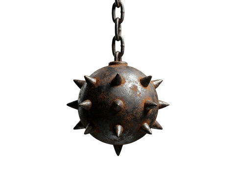 Rusty spiked mace ball isolated on transparent background