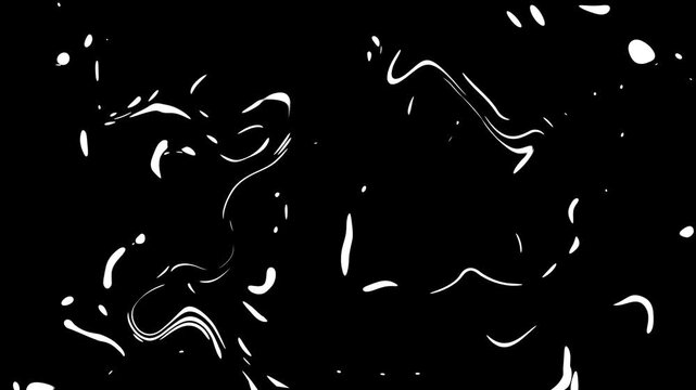 Organic wave animation draws flowing white vector ribbon lines over black page borders. Media marketing presentation tools require an organic wave animation graphic layout map.