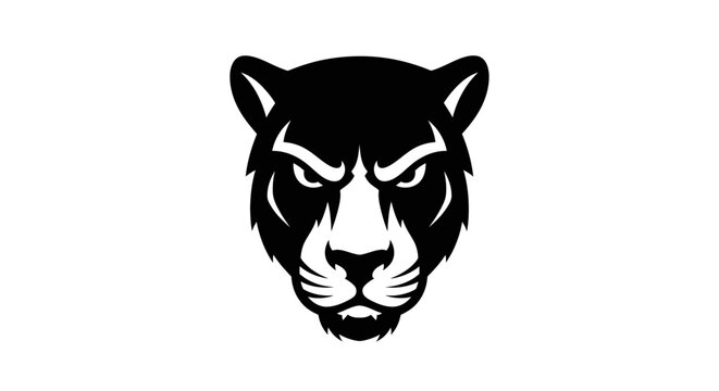 Minimalist black panther head vector logo mascot.