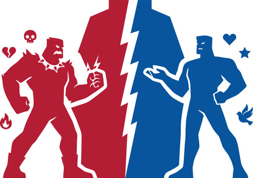 Abstract illustration of human nature conflict between good and evil. Vector illustration