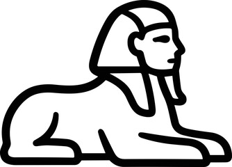 Stylized Egyptian Sphinx Icon, Ancient Mythology, Line Art Silhouette © acay