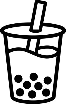 Simple Black and White Icon of Boba Tea with Straw and Tapioca Pearls