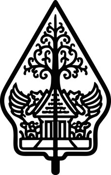 Traditional Indonesian Wayang Kulit Puppet Symbol with Tree of Life and Temple