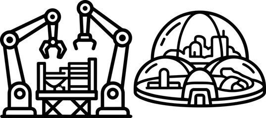 Robotic Arms Assembling Futuristic City Domes and Buildings © Ala
