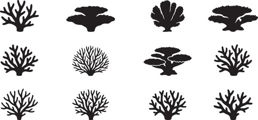 Black silhouette coral reef icons set vector © srvectrold
