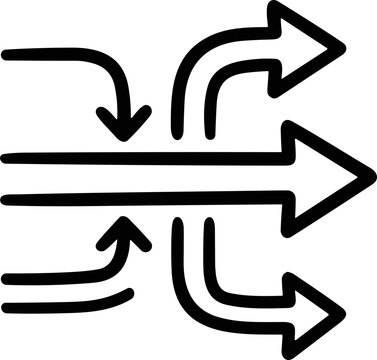 Arrows showing convergence and divergence, direction change, workflow, and strategy