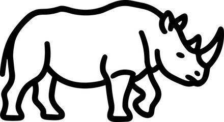 Minimalist line art drawing of a rhinoceros walking, isolated on white background. © ijj
