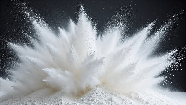 Dynamic White Powder Explosion Burst on Dark Background