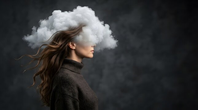 Woman with cloud over her head
