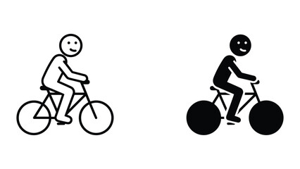 Obraz premium Professional Minimal Vector Icon Person riding a bicycle icon Editable Stroke, Outline and Solid Style, Black Monochrome, Isolated on White Background