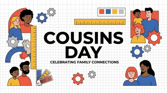 Happy family celebrating cousins day with colorful vector illustrations