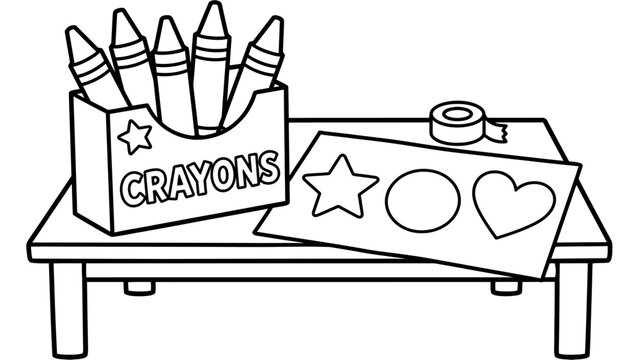 coloring book crayons box on table with shapes for kids art class activity