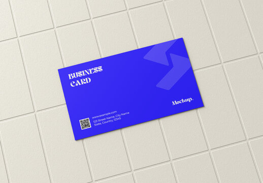Corporate Business Card Branding Mockup on Textured Tile Surface