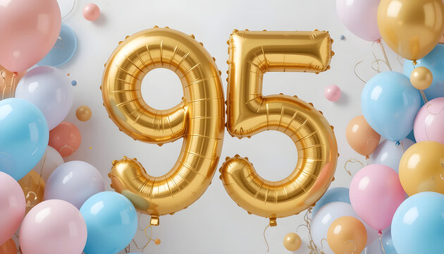 Golden ninety five balloons for celebratory event.