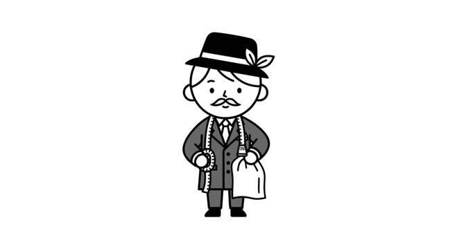 Cartoon tailor character with measuring tape and hat