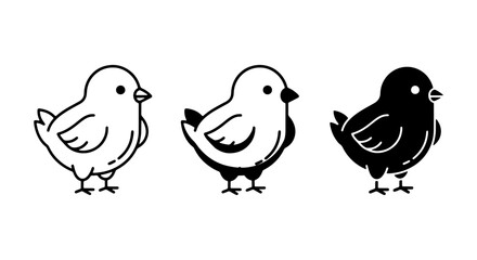 Cute Chick Icons, Simple Bird Illustrations, Black and White Avian Graphics, Vector Art for Spring and Easter Themes © Ovi