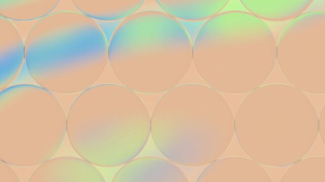 Aesthetic 4K seamless loop of refracting glass spheres shifting fluidly. Soft pastel blue and orange light bending through glossy translucent orbs over a clean, modern background.
