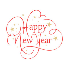 Elegant Red Calligraphy Happy New Year Text with Gold Stars Keywords: happy new year, text © Akram