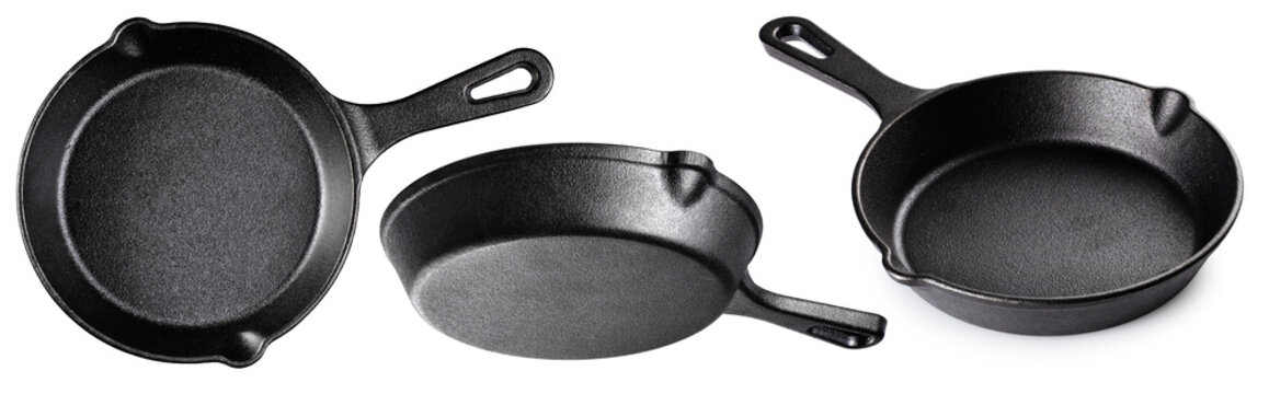 Cast iron mini frying pan isolated on white background. Collection with clipping path.