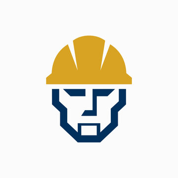 Minimalist male face with yellow construction helmet