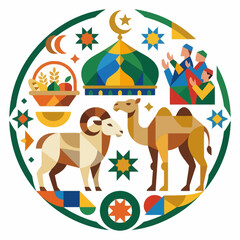 Naklejka premium Eid al-Adha Celebration Symbolic Animals.