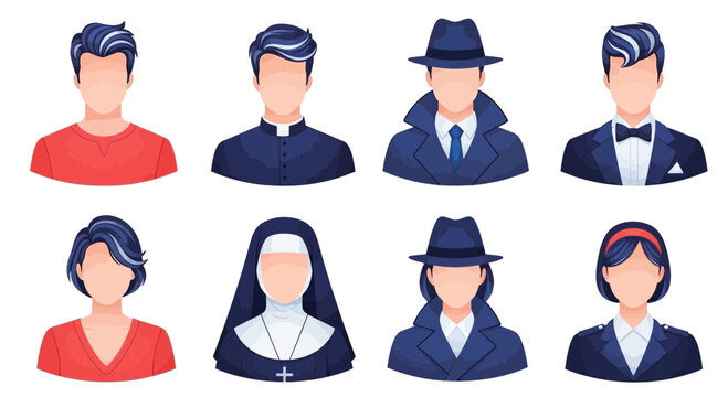 A set of diverse male and female avatar icons representing various professions and roles.