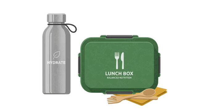 A vector graphic illustration of a lunch box and water bottle on transparent background Typical brazilian food,