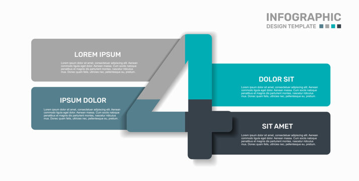Three-step horizontal banner infographic template with a large number 4, text and business icons. Vector illustration.