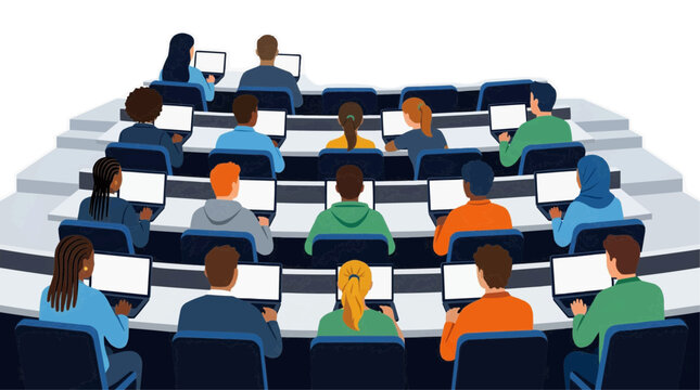A vector graphic illustration of students sitting in a classroom with laptops on transparent background Typical brazilian food,