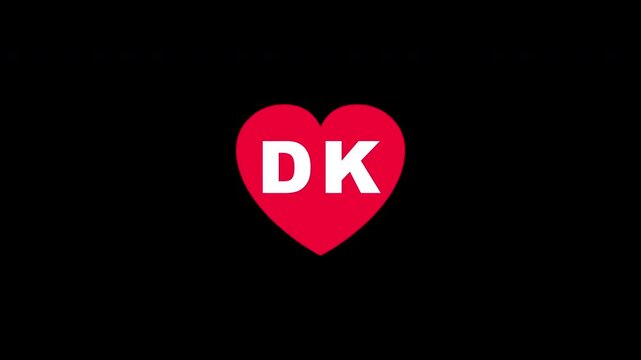 Pulsing Red Heart Icon With Dk D+k D K Breathing Love Symbol Loop Animation On Black Background
