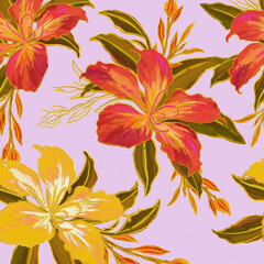 Obraz premium Watercolor seamless pattern with lilac flowers. Fashion floral print.