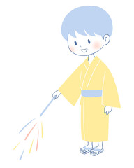 Fototapeta premium 手持ち花火をする男の子のイラスト