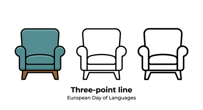 Set of Armchair Icons with Flat and Line Design