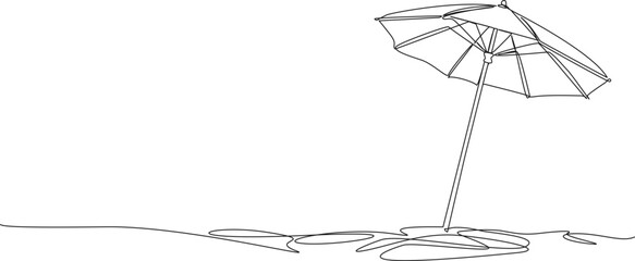 Fototapeta premium continuous line drawing of a parasol, beach umbrella on sand, minimalist summer vacation concept line art vector illustration