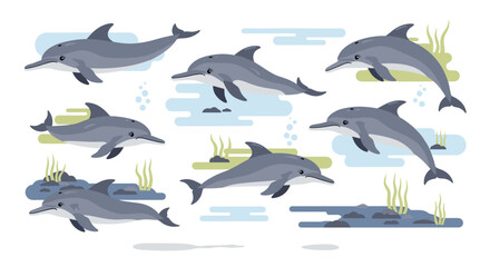 Dolphins swimming in ocean water 5. © Nb