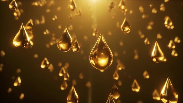 Golden droplets suspended in luminous background, symbolizing clarity, texture, and fluid visualization.