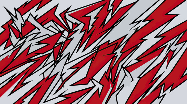 Jagged red and white splintered geometric vinyl wrap design.